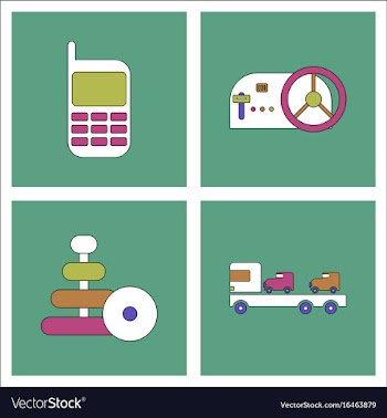 Set of kids toys in flet icons on color vector image