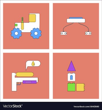Set of kids toys in flet icons on color vector image