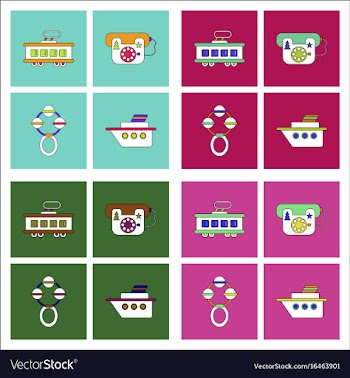 Set of kids toys in flet icons on color vector image