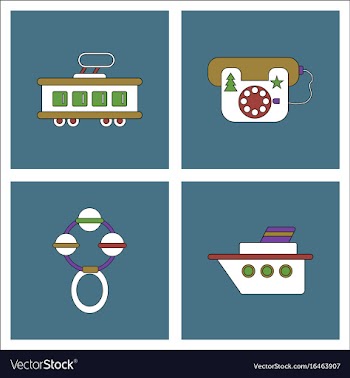 Set of kids toys in flet icons on color vector image