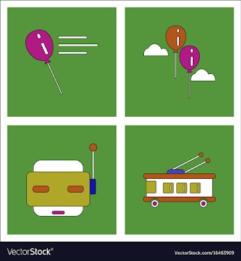 Set of kids toys in flet icons on color vector image