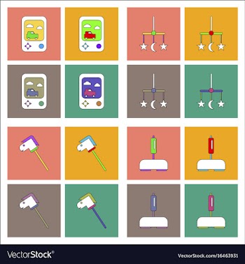 Set of kids toys in flet icons on color vector image