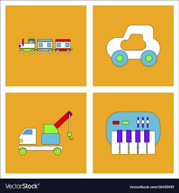 Set of kids toys in flet icons on color vector image