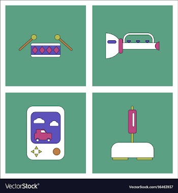 Set of kids toys in flet icons on color vector image