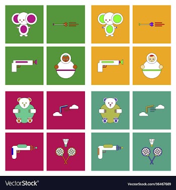 Set of kids toys in flet icons on color vector image