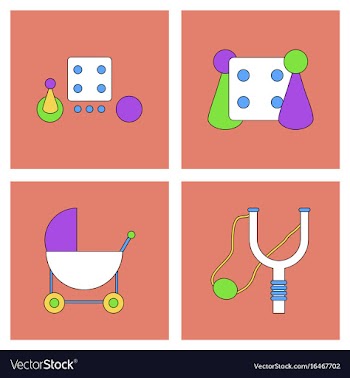 Set of kids toys in flet icons on color vector image
