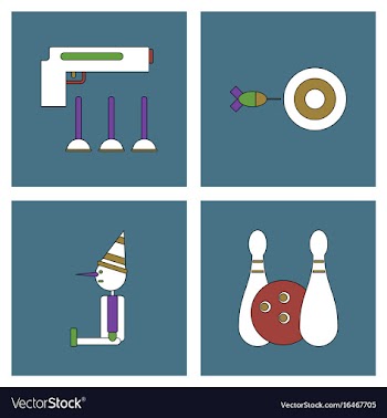 Set of kids toys in flet icons on color vector image