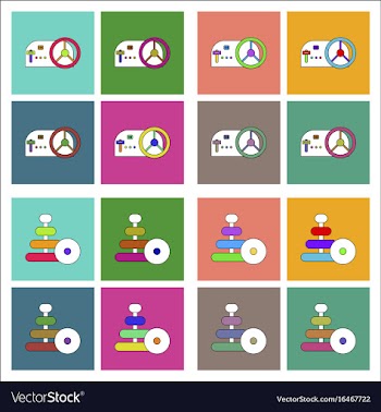 Set of kids toys in flet icons on color vector image