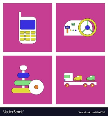 Set of kids toys in flet icons on color vector image