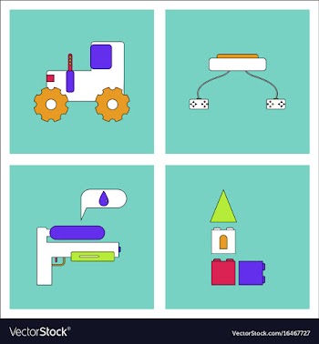 Set of kids toys in flet icons on color vector image