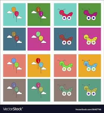 Set of kids toys in flet icons on color vector image