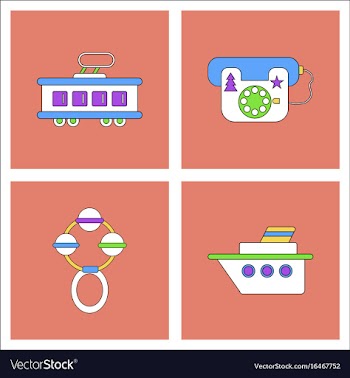Set of kids toys in flet icons on color vector image