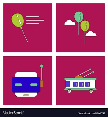 Set of kids toys in flet icons on color vector image