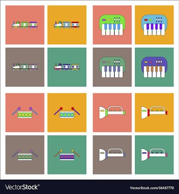 Set of kids toys in flet icons on color vector image
