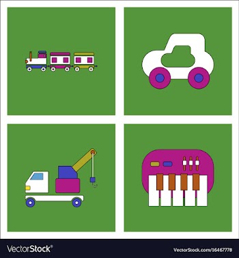 Set of kids toys in flet icons on color vector image