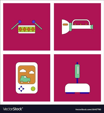Set of kids toys in flet icons on color vector image