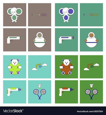 Set of kids toys in flet icons on color vector image