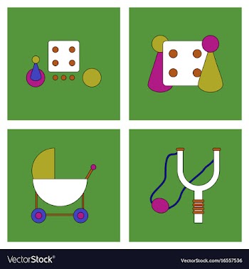 Set of kids toys in flet icons on color vector image
