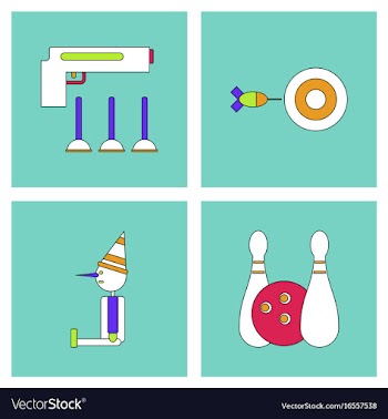 Set of kids toys in flet icons on color vector image