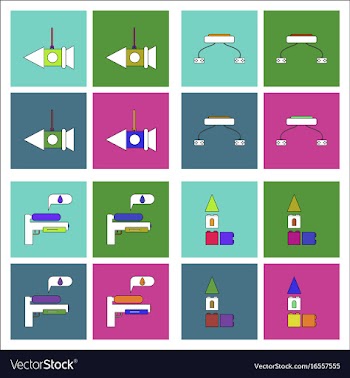 Set of kids toys in flet icons on color vector image