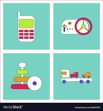 Set of kids toys in flet icons on color vector image