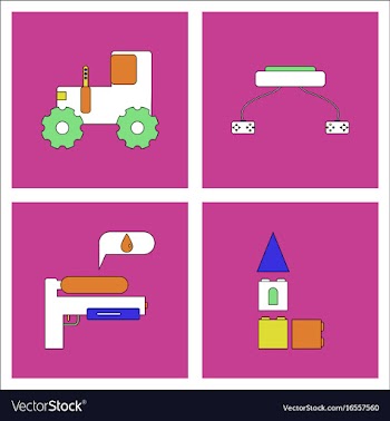 Set of kids toys in flet icons on color vector image