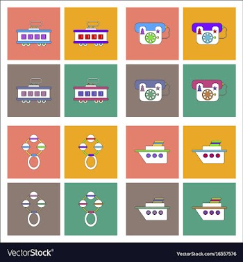 Set of kids toys in flet icons on color vector image