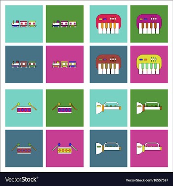 Set of kids toys in flet icons on color vector image