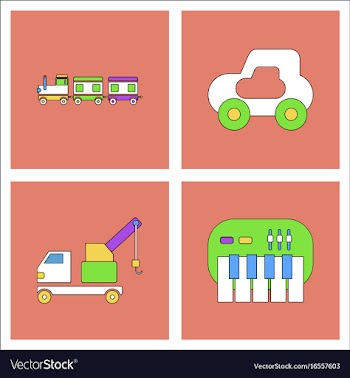 Set of kids toys in flet icons on color vector image