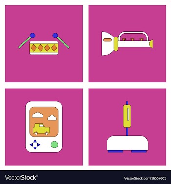 Set of kids toys in flet icons on color vector image