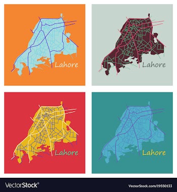 Set of lahore city map color flat panoramic vector image