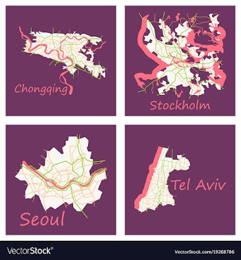 Set of landscape elements city top view road port vector image