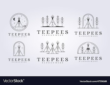 set of line teepees tent logo icon