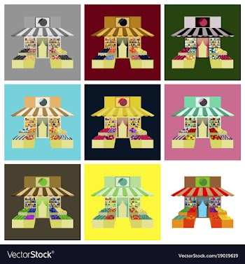 Set of local fruit and vegetables store building vector image