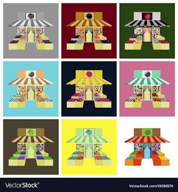 Set of local fruit and vegetables store building vector image