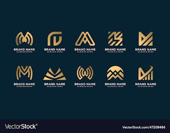 set of m logo collection with golden gradient