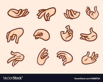 set of mascot cartoon hands poses with gloves