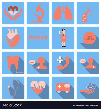 Set of medecine icons in flat style with long vector image
