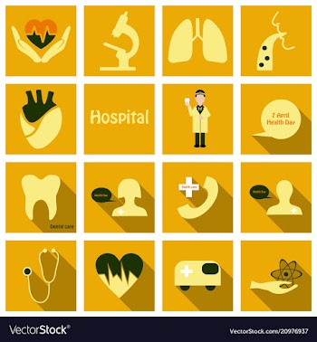 Set of medecine icons in flat style with long vector image
