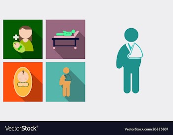 Set of medecine icons patient baby mother with vector image