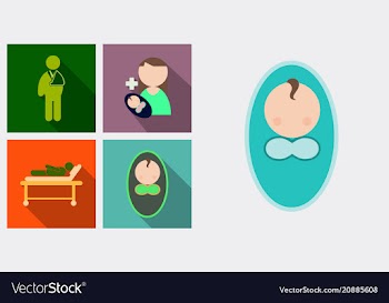 Set of medecine icons patient baby mother with vector image