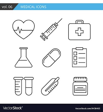 Set of medical icons executed in a linear flat vector image