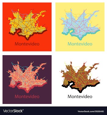Set of montevideo flat map outline version ready vector image