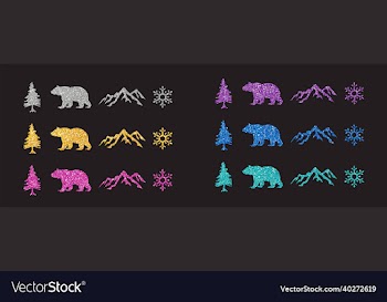 set of mountain resort glitter icons