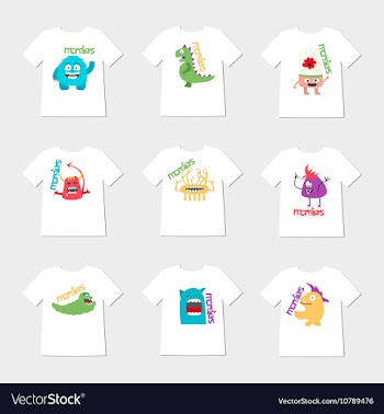 Set of nine t-shirts with cartoon cute monsters vector image