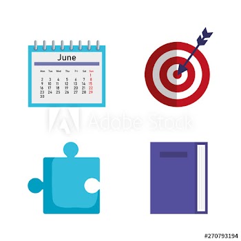 set of office calendar with target and puzzle with book