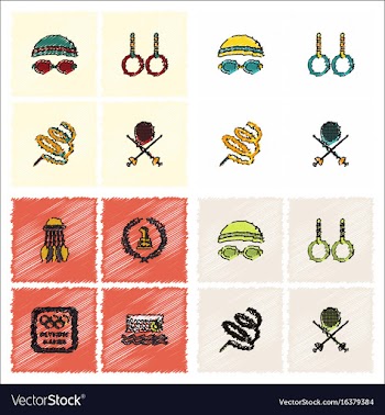 Set of olympic game design in hatching style vector image