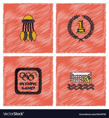 Set of olympic game design in hatching style vector image