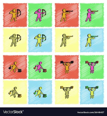 Set of olympic game design in hatching style vector image