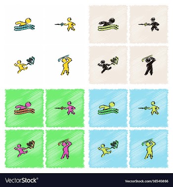 Set of olympic game design in hatching style vector image